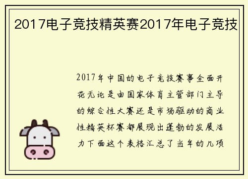 2017电子竞技精英赛2017年电子竞技