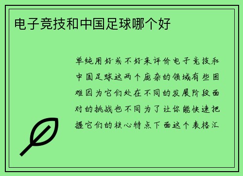 电子竞技和中国足球哪个好